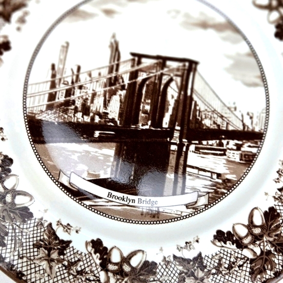 New York,New York! The Brooklyn Bridge in the 1800s 11" Coll. Plate Johnson Bros - Picture 2 of 7